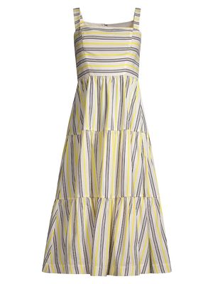 Women's Striped Cotton-Blend Midi-Dress - Size 0