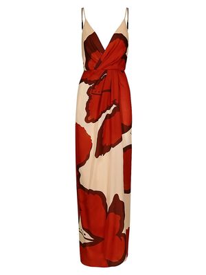 Women's Swatches Of Hope Silk Maxi Dress - Ecru Red - Size 8