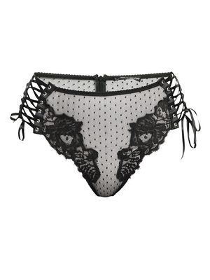 Women's Swiss Dot & Floral Lace Briefs - Nero - Size XS