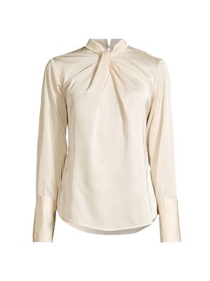 Women's Tara Satin Knotted Blouse - Ivory - Size Small