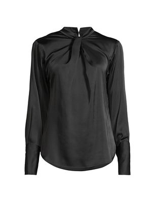 Women's Tara Twisted Satin Blouse - Black - Size XS