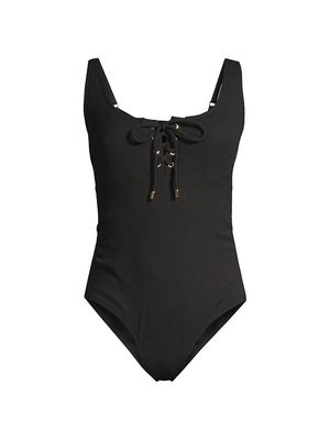 Women's Taylor Lace-Up One-Piece Swimsuit - Black Texture - Size Medium