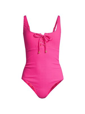 Women's Taylor Lace-Up One-Piece Swimsuit - Shocking Pink - Size Small