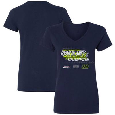 Women's Team Penske Navy Ryan Blaney 2023 NASCAR Cup Series Champion Speed V-Neck T-Shirt