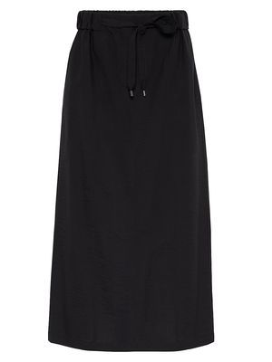 Women's Techno Cotton Poplin Midi Track Skirt With Shiny Tab - Black - Size 0