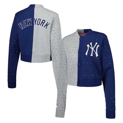 Women's Terez Gray/Navy New York Yankees Cropped Button-Up Cardigan
