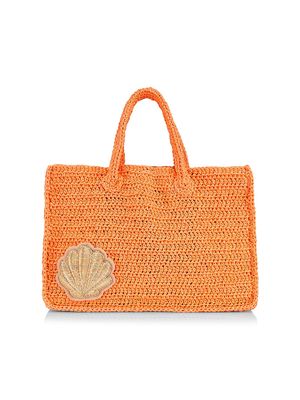 Women's Terra Shell Raffia Top-Handle Bag - Orange - Orange