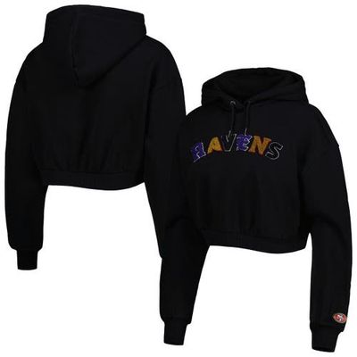 Women's The Wild Collective Black Baltimore Ravens Cropped Pullover Hoodie