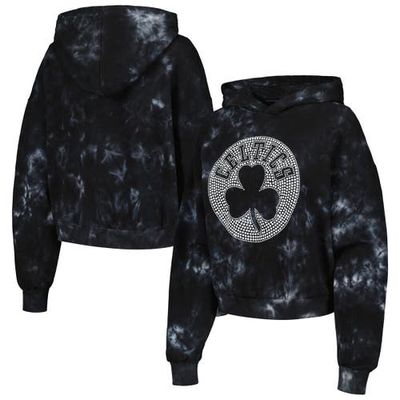 Women's The Wild Collective Black Boston Celtics Tie-Dye Cropped Pullover Hoodie