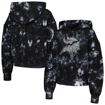 Women's The Wild Collective Black Minnesota Vikings Tie-Dye Cropped Pullover Hoodie