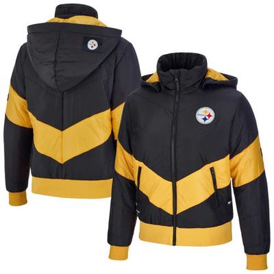 Women's The Wild Collective Black Pittsburgh Steelers Puffer Full-Zip Hoodie Jacket