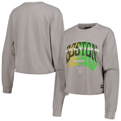 Women's The Wild Collective Gray Boston Celtics Band Cropped Long Sleeve T-Shirt