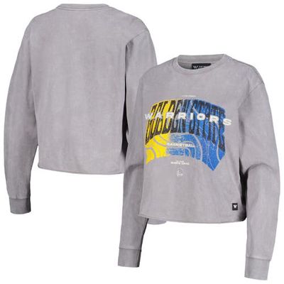 Women's The Wild Collective Gray Golden State Warriors Band Cropped Long Sleeve T-Shirt