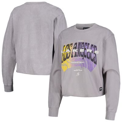 Women's The Wild Collective Gray Los Angeles Lakers Band Cropped Long Sleeve T-Shirt