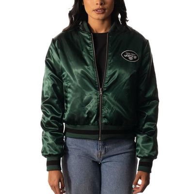 Women's The Wild Collective Green/Black New York Jets Reversible Sherpa Full-Zip Bomber Jacket