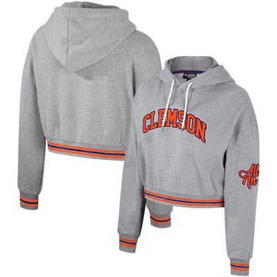 Women's The Wild Collective Heather Gray Clemson Tigers Cropped Shimmer Pullover Hoodie
