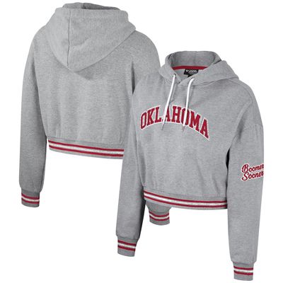 Women's The Wild Collective Heather Gray Oklahoma Sooners Cropped Shimmer Pullover Hoodie
