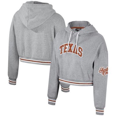 Women's The Wild Collective Heather Gray Texas Longhorns Cropped Shimmer Pullover Hoodie
