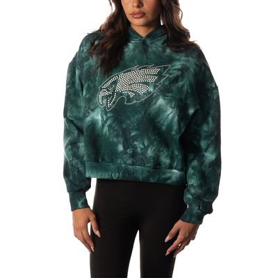 Women's The Wild Collective Midnight Green Philadelphia Eagles Tie-Dye Cropped Pullover Hoodie