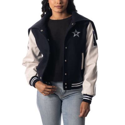 Women's The Wild Collective Navy Dallas Cowboys Sailor Full-Snap Hooded Varsity Jacket