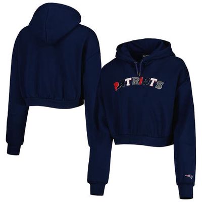 Women's The Wild Collective Navy New England Patriots Cropped Pullover Hoodie