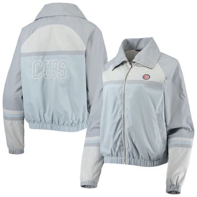 Women's The Wild Collective Royal Chicago Cubs Colorblock Track Raglan Full-Zip Jacket in Light Blue