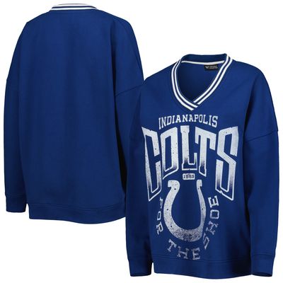 Women's The Wild Collective Royal Indianapolis Colts Vintage V-Neck Pullover Sweatshirt