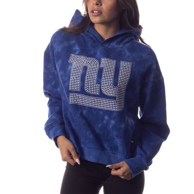 Women's The Wild Collective Royal New York Giants Tie-Dye Cropped Pullover Hoodie