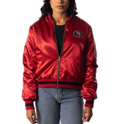 Women's The Wild Collective Scarlet/Black San Francisco 49ers Reversible Sherpa Full-Zip Bomber Jacket