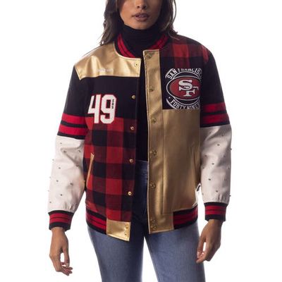 Women's The Wild Collective Scarlet San Francisco 49ers Multi Vintage Full-Snap Bomber Jacket