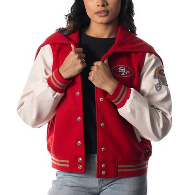 Women's The Wild Collective Scarlet San Francisco 49ers Sailor Full-Snap Hooded Varsity Jacket