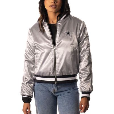 Women's The Wild Collective Silver/Black Dallas Cowboys Reversible Sherpa Full-Zip Bomber Jacket
