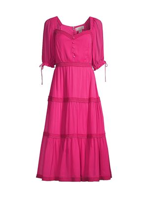 Women's Tiered Chiffon Midi-Dress - Magenta - Size XS