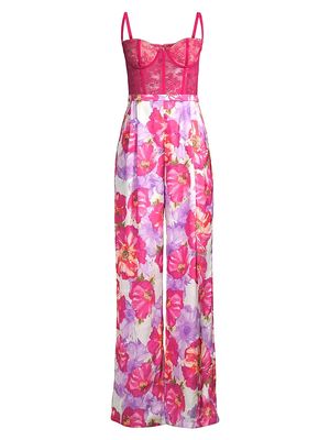 Women's Tink Floral Bustier Jumpsuit - Magenta Poppy - Size XL