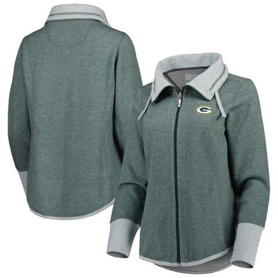 Women's Tommy Bahama Heathered Green Green Bay Packers Sport Sun Fade Full-Zip Sweatshirt in Heather Green