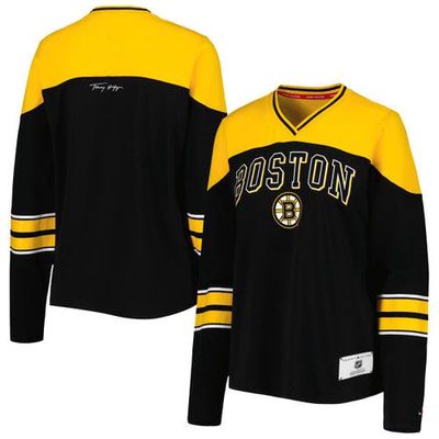 Women's Tommy Hilfiger Black Boston Bruins Abigail V-Neck Long Sleeve T-Shirt
