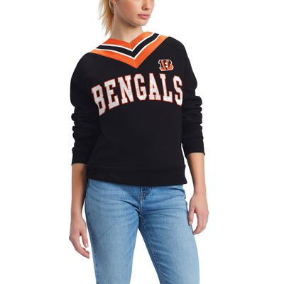 Women's Tommy Hilfiger Black Cincinnati Bengals Heidi V-Neck Pullover Sweatshirt