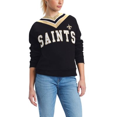 Women's Tommy Hilfiger Black New Orleans Saints Heidi V-Neck Pullover Sweatshirt