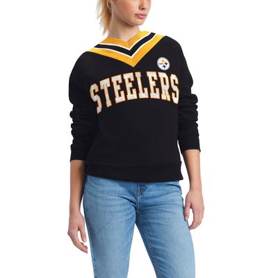 Women's Tommy Hilfiger Black Pittsburgh Steelers Heidi V-Neck Pullover Sweatshirt