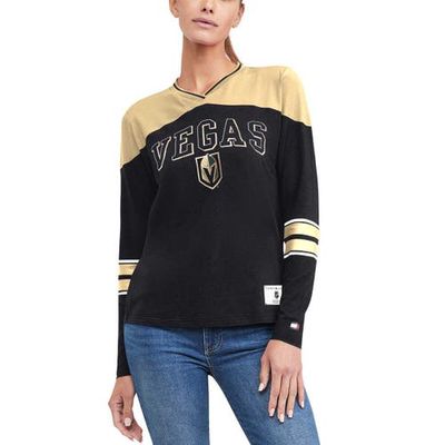 Women's Tommy Hilfiger Black Vegas Golden Knights Abigail V-Neck Long Sleeve T-Shirt