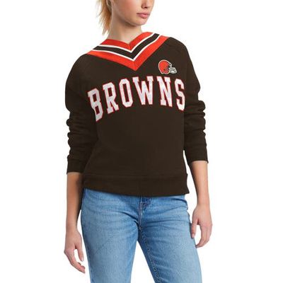 Women's Tommy Hilfiger Brown Cleveland Browns Heidi Raglan V-Neck Sweater