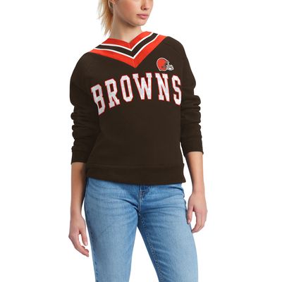 Women's Tommy Hilfiger Brown Cleveland Browns Heidi V-Neck Pullover Sweatshirt