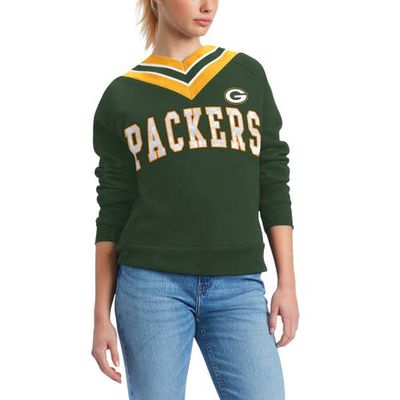 Women's Tommy Hilfiger Green Green Bay Packers Heidi Raglan V-Neck Sweater