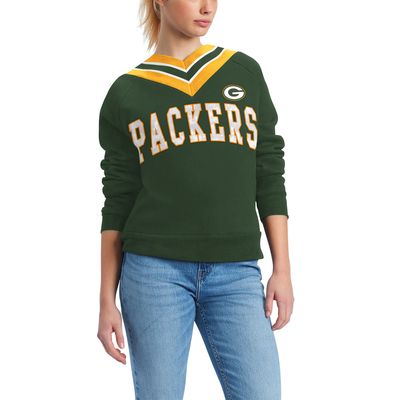 Women's Tommy Hilfiger Green Green Bay Packers Heidi V-Neck Pullover Sweatshirt