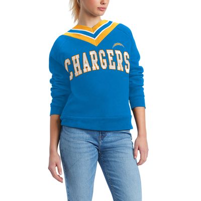 Women's Tommy Hilfiger Light Blue Los Angeles Chargers Heidi V-Neck Pullover Sweatshirt