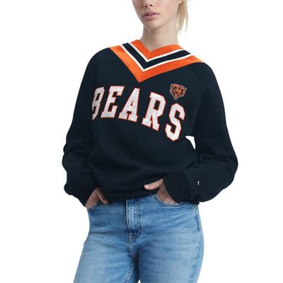 Women's Tommy Hilfiger Navy Chicago Bears Heidi Raglan V-Neck Sweater
