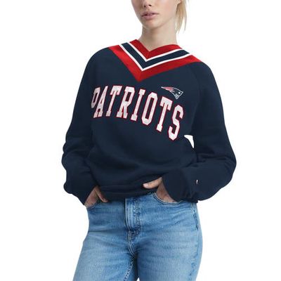 Women's Tommy Hilfiger Navy New England Patriots Heidi Raglan V-Neck Sweater