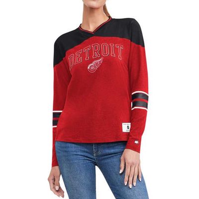 Women's Tommy Hilfiger Red Detroit Red Wings Abigail V-Neck Long Sleeve T-Shirt