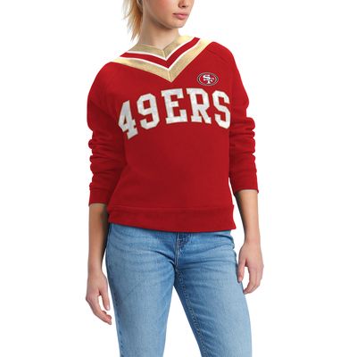 Women's Tommy Hilfiger Red San Francisco 49ers Heidi V-Neck Pullover Sweatshirt