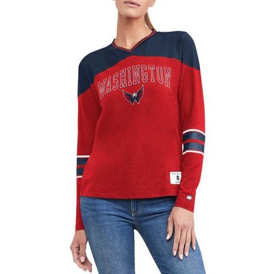 Women's Tommy Hilfiger Red Washington Capitals Abigail V-Neck Long Sleeve T-Shirt